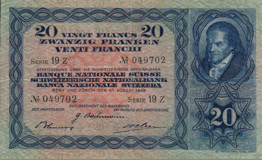 Schweiz 20 Franken Banknote Heinrich Pestalozzi